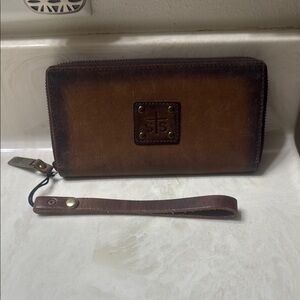 Brown Leather Wallet with Wrist Strap